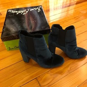 Blue suede booties